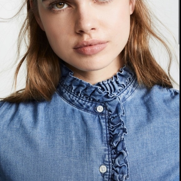 Frame Chambray Ruffle Shirt - Picture 2 of 14